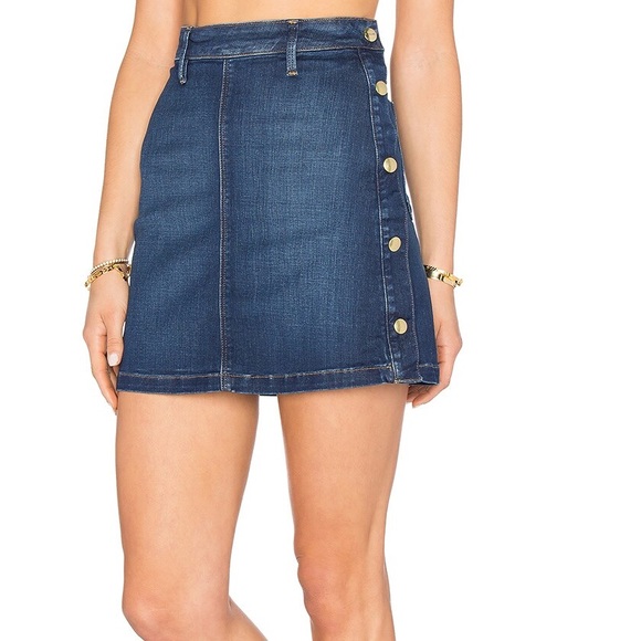 Frame Le Antibes denim a-line mini Skirt in Lucia blue with button details - Picture 1 of 10